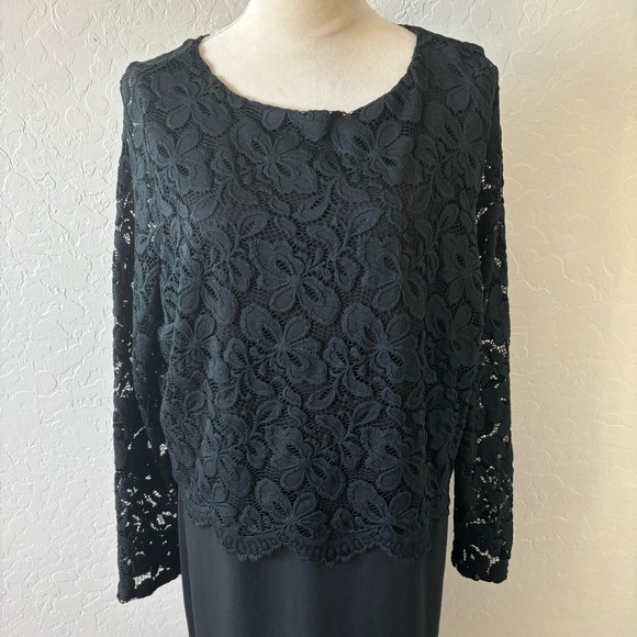 J. Jill Wearever Collection Black Long Sleeve Lace Formal Cocktail Dress L - Picture 3 of 10